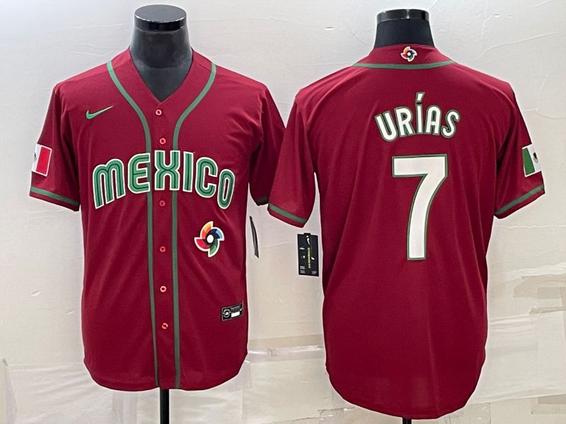 Men 2023 World Cub Mexico #7 Urias Red Nike MLB Jersey25